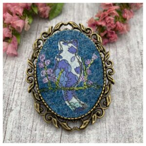 Blue Embroidered Liberty Cat Brooch