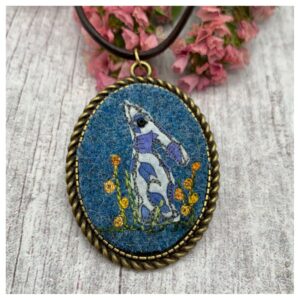 Blue Embroidered Liberty Hare Necklace